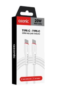 Asonic AS-X706 1m 20W Type-C to Type-C Hızlı Beyaz Data + Sarj Kablosu